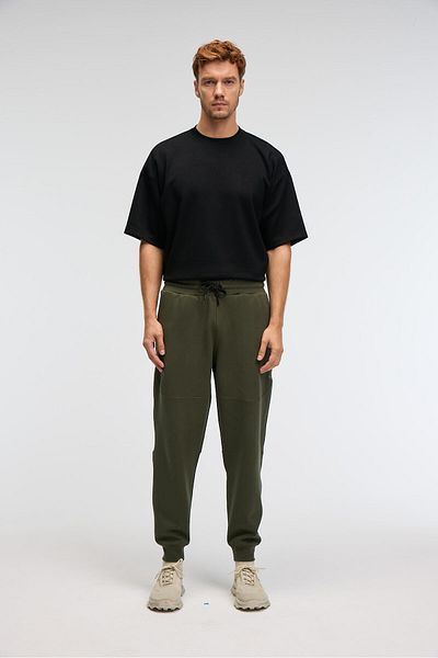 GRIMELANGE Gelido Men's Elastic Waist Cuffed Leg Drawstring Carioca Stitched Printed Khaki Sweatpants