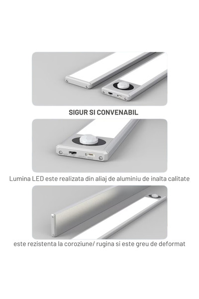 VisionHub Lampă LED inteligentă cu senzor de mișcare, corp de iluminat reîncărcabil USB, portabilă, baterie încorporată