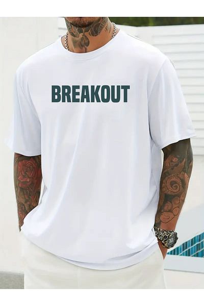PENTHİLUS Men Short Sleeve Round Neck Geometric Pattern T-Shirt for Summer Outdoor Activities