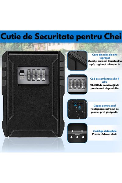 VisionHub Metal box with combination lock for key storage, waterproof, Waterproof external box, resistant