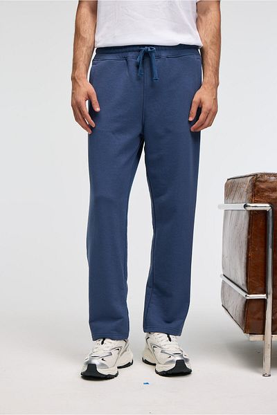 GRIMELANGE Clarence men's 100% cotton corded elastic waist back pocket decorated indigo sweatpants