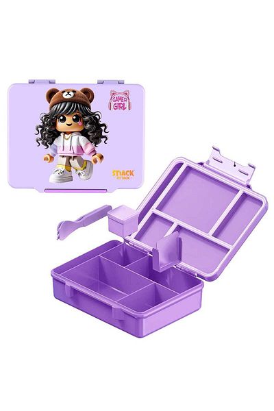 Snack Attack Gamer Girl Bento Lunch Box for Kids – Leakproof 6-Compartment Lunchbox with Spoon, Fo