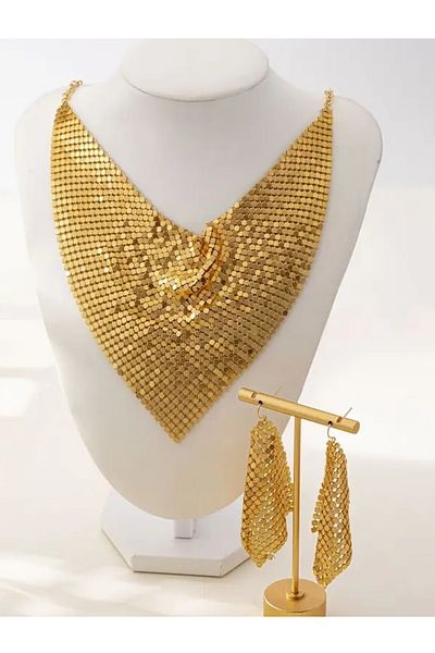 BirYıldızOl Sequin Scarf Necklace Earrings Set Sequin Jewelry Set