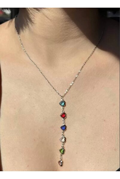 Yegane Kalp figürlü gümüş renk Y kolye