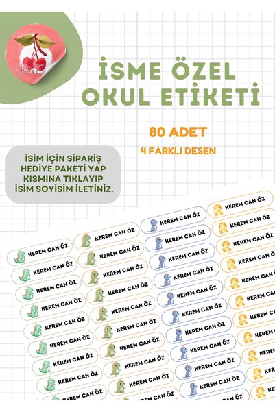 Kiraz Craft 80 Adet Dinazor Temalı Kişiye Özel Okul Etiketi İsim Yazılabilen ...