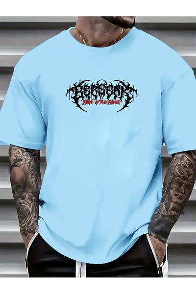 PENTHİLUS Men Short Sleeve Round Neck Geometric Pattern T-Shirt for Summer Outdoor Activities