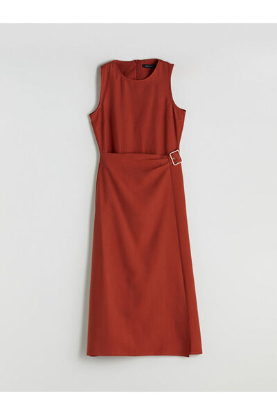 LC Waikiki Rochie portocalie cu guler rotund curele