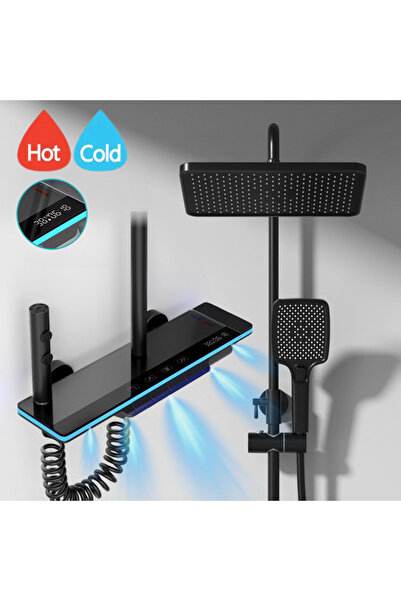 VisionHub Set de duș cu iluminare LED și afișaj digital al temperaturii, coloană cu termostat și turbină electrică