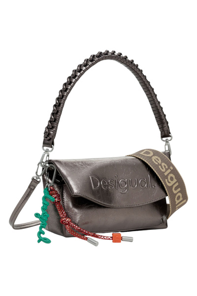Desigual Geanta Half Logo Trokel Σκούρο Ασημί 6L - 25WAXPAQ-9225