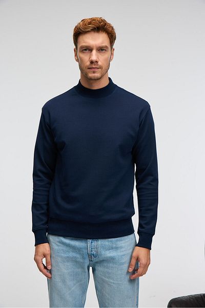 GRIMELANGE Quilla men's half fisherman basic navy blue sweatshirt