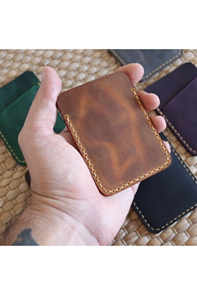 Derici Amca One Shot Genuine Leather Minimal Vertical Card Holder