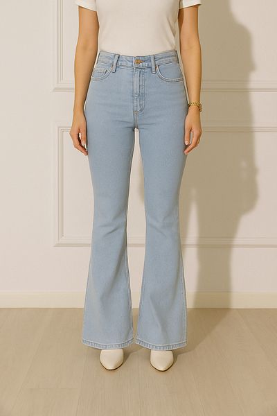 DELDNM Vanessa Women's Snow Blue High Waist Lycra Flare Spanish Leg Jean Jeans