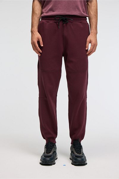 GRIMELANGE Gelido Men's Elastic Waist Cuff Cuff Cuff Karyoka Stitched Printed Burgundy Sweatpants