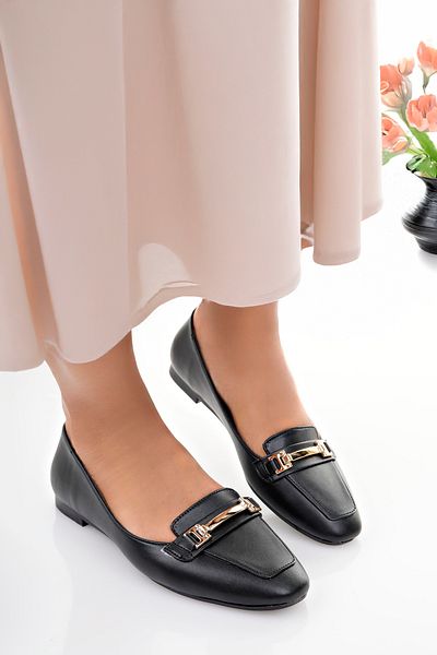 Firibu Women's Ballerinas Black Strappy Belted Lightweight Comfortable Stylish Business Office Daily Shoes Campaign Shoes