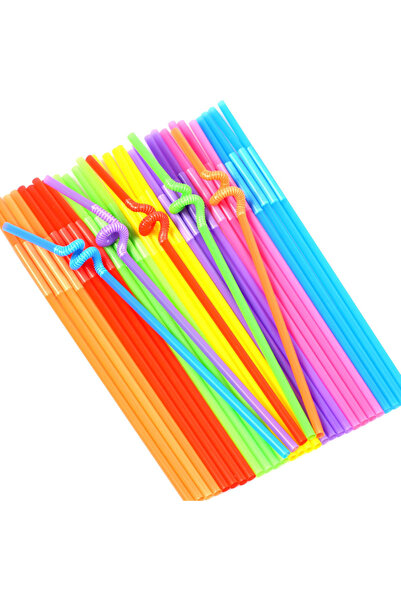 İthal ARTİSTİK PİPET 50'Lİ, Tek Kullanımlık Renkli Körüklü Pipet, Parti, Kokteyl, Kafe, Restoran