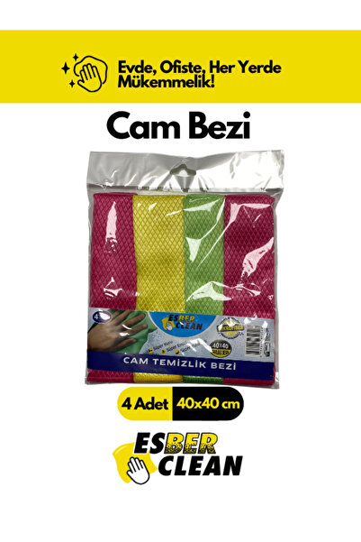 ESBER CLEAN 40X40 CM CAM BEZİ 4’LÜ BAKLAVA DESEN MİKROFİBER BEZ