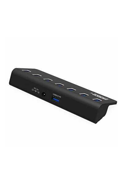 FİDECO Hub USB cu 7 porturi USB 3.0, FIDECO, Tip-C, Aluminiu, 350mb/s, Alimentare PC/Priză, 5 Gbps, Negru