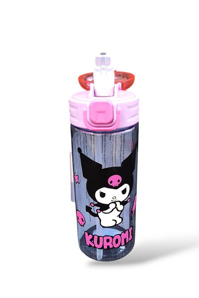 kuromi 500 ml Carrying Flask with Automatic Lock Silicone Straw and Handle Bpa Free