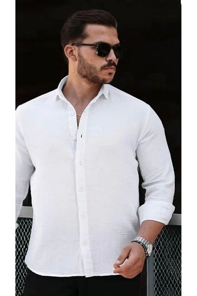 daniel milano Men's Muslin Fabric Long Sleeve Collar White Shirt