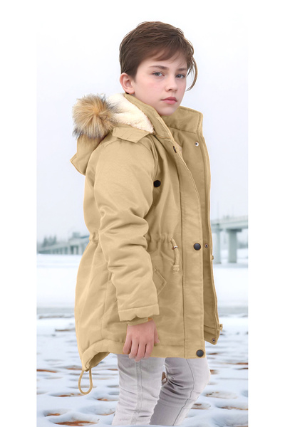 Pantulux Erkek Çocuk Su Geçirmez Makinede Yıkanabilir Kanvas Kumaş Kalın Kışlık Mont