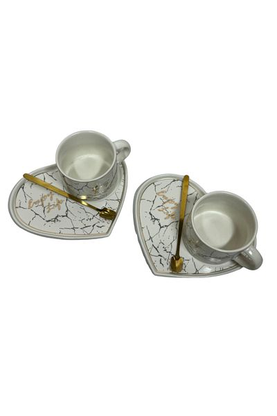 Malooki Set 2 cesti de cafea, 2 farfurioare, 2 lingurite, Luxury Collection, design marmura