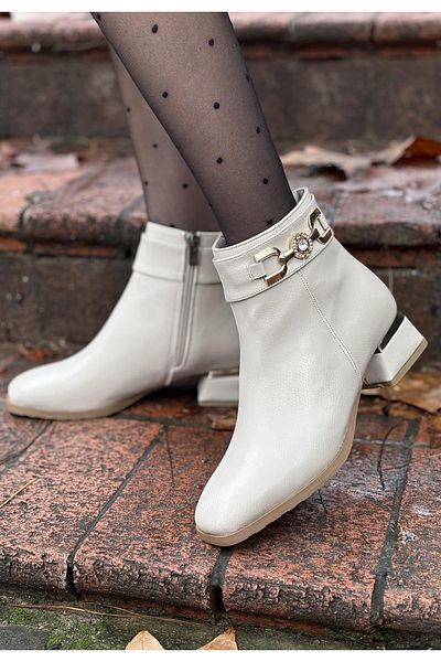 Celira Beige Leather Heeled Boots