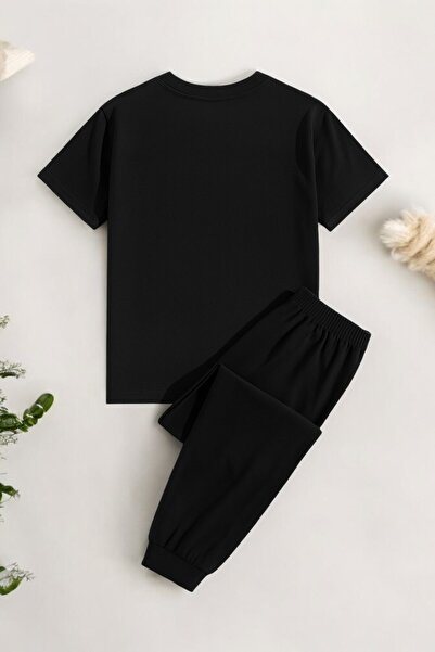 Trend Sizde Unisex Black Ciao Printed Top and Bottom Tracksuit Set