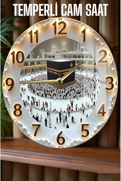 kutuTR Kabe'nin Huzurunu Evinize Taşıyan 3D Görünümlü Temperli Cam Saat – 33 cm CSDW092