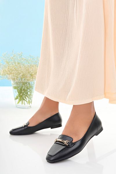 Firibu Women's Ballerinas Black Strappy Belted Lightweight Comfortable Stylish Business Office Daily Shoes Campaign Shoes