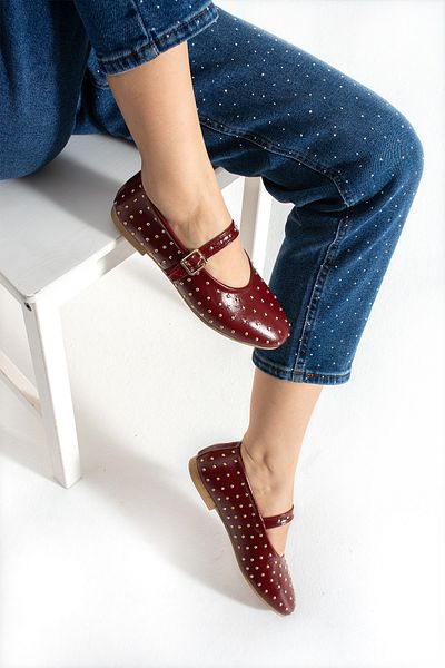 Neva'nın Butiği Dona Trop Detailed Leather Stylish Ballerinas