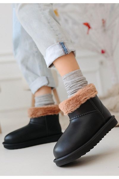 Celira Black Oval Toe Waterproof Boots with Fur Inside