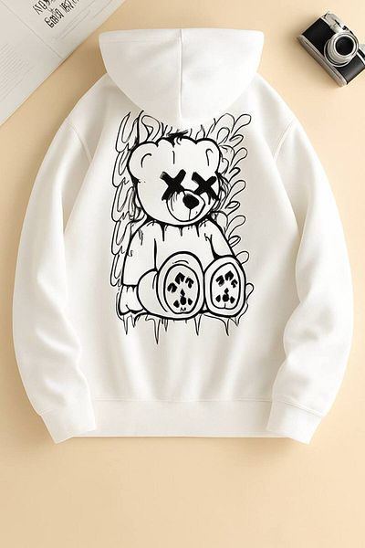 CLASSY.MODA Bear Printed Hooded Sweatshirt