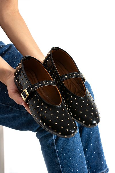 Neva'nın Butiği Dona Trop Detailed Leather Stylish Ballerinas