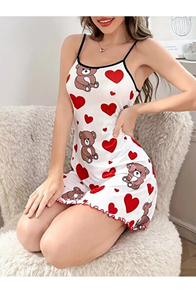 Quick&Shine Cute Teddy Bear and Heart Printed Nightgown-Dressing Gown for Women