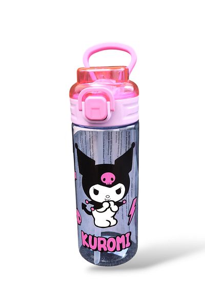 kuromi 500 ml Carrying Flask with Automatic Lock Silicone Straw and Handle Bpa Free
