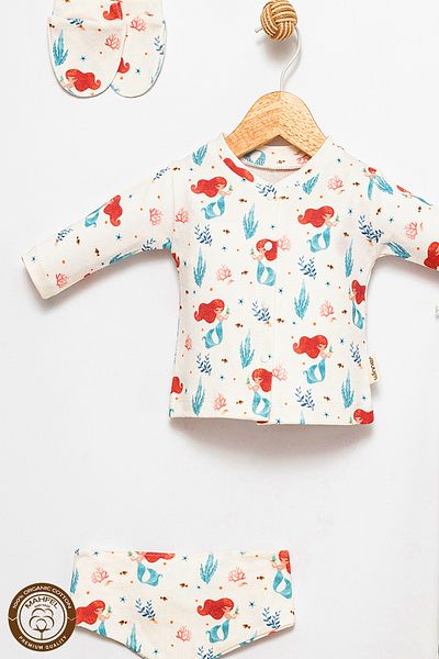 MAHFEL 100% Cotton Organic Mermaid Printed Newborn Hospital Discharge Set 5 Pieces