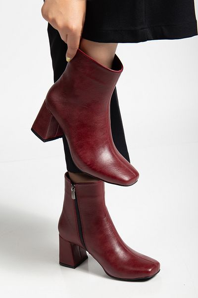 halabi moda Women's Burgundy Square Toe Short Ankle Boots