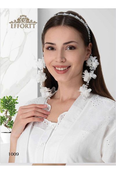 EM&FA TEKSTİL Ecru Maternity Crown with Double Earrings