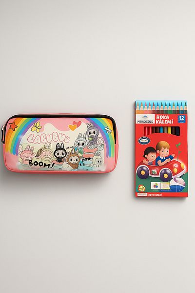 Silmarillion Set of 2! Labubu Pen Holder and 12 Li Painting Pen Double Compartment Junior High School Elementary School High School School Set
