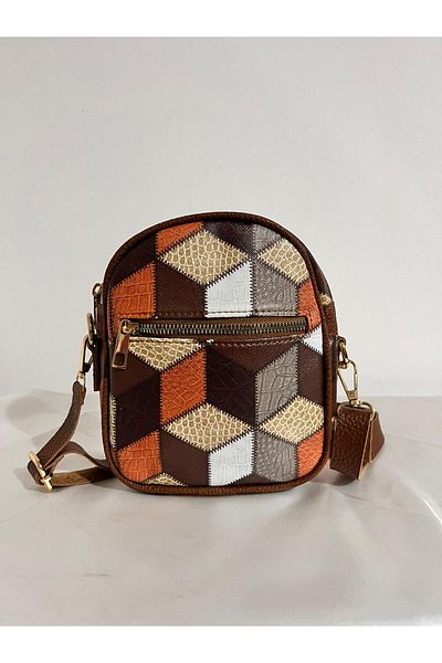 MODA Ethnic Mosaic Patterned Small Size Leather Women's Shoulder Bag