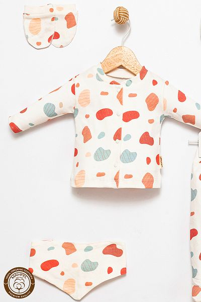 MAHFEL 100% Cotton Organic Leopard Printed Newborn Hospital Discharge Set 5 Pieces