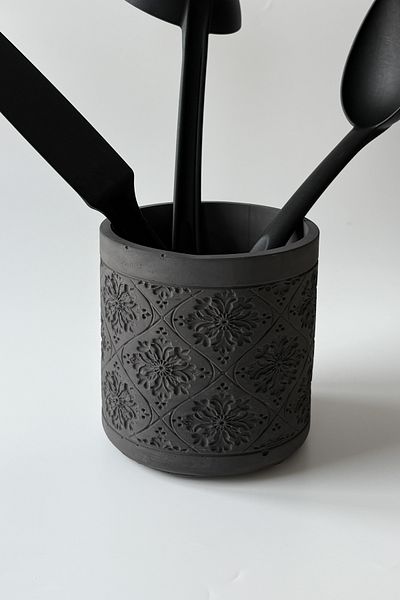 sin istanbul Ethnic Patterned Countertop Vertical Cutlery Holder Anthracite
