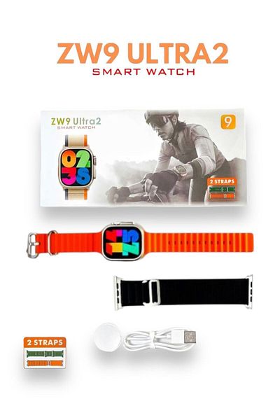 Generic ZW9 Ultra 2 Straps smart watch with 49 mm full screen, BT Calling and health monitoring orange/black