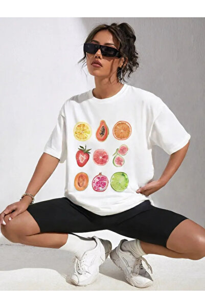 Tubinyoo تي شيرت كبير الحجم للجنسين بنقشة 9 فواكه