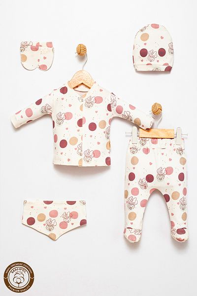 MAHFEL 100% Cotton Organic Miniemouse Printed Newborn Hospital Discharge Set 5 Pieces