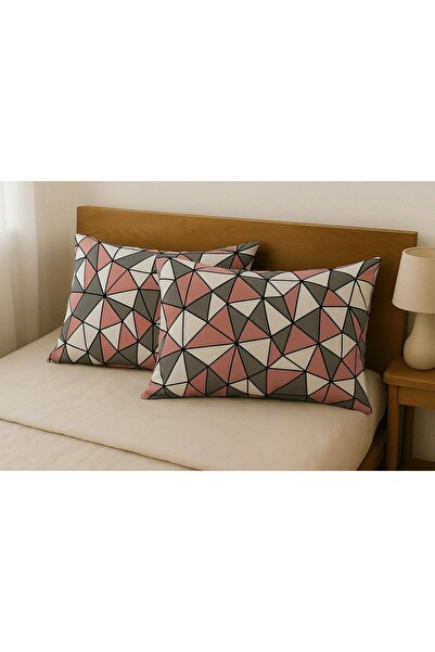 Mbcollection طقم غطاء وسادة منقوش من القطن مقاس 50 × 70 سم مكون من قطعتين