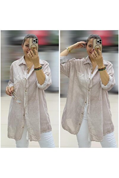 Butik İtalyan Taşlanmış Pamuklu Coton Gömlek - BEJ