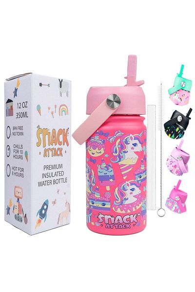 Snack Attack SA Kids Water Bottle for School Insulated with Straw Lid