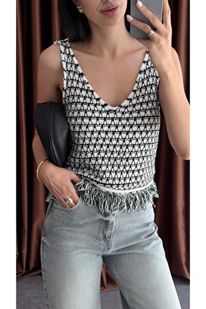 HAZELANNA Black-White Knitted Patterned Knitwear