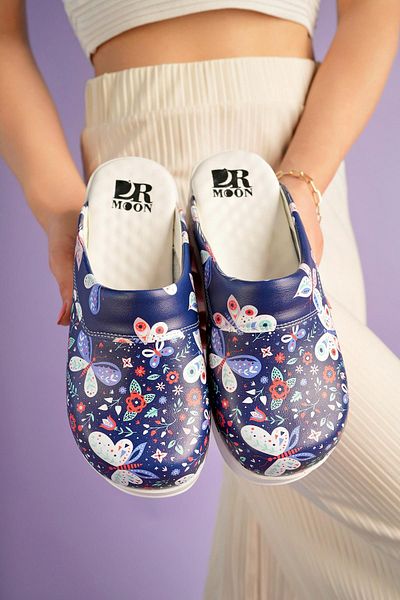 DRMOON Women's Blue Orthopedic Medical Clogs Airmax Spring Butterflies